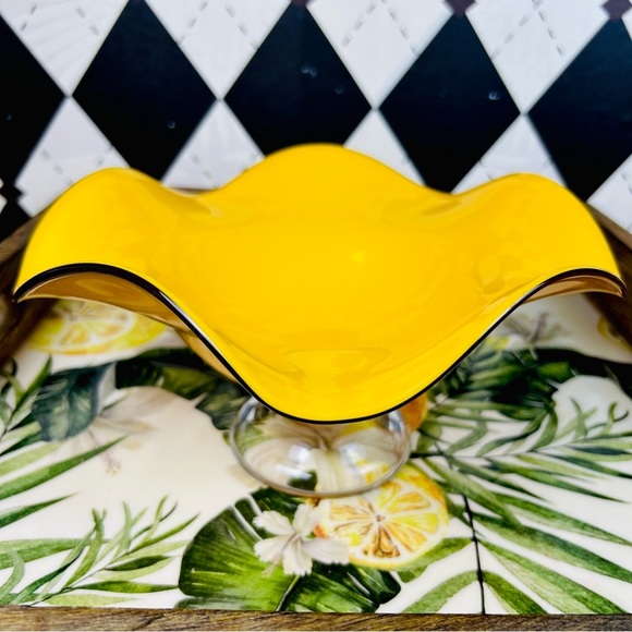 Vintage Amber Glass Wide Compote Bowl Pedestal Midcentury Décor Statement Piece - Picture 9 of 17